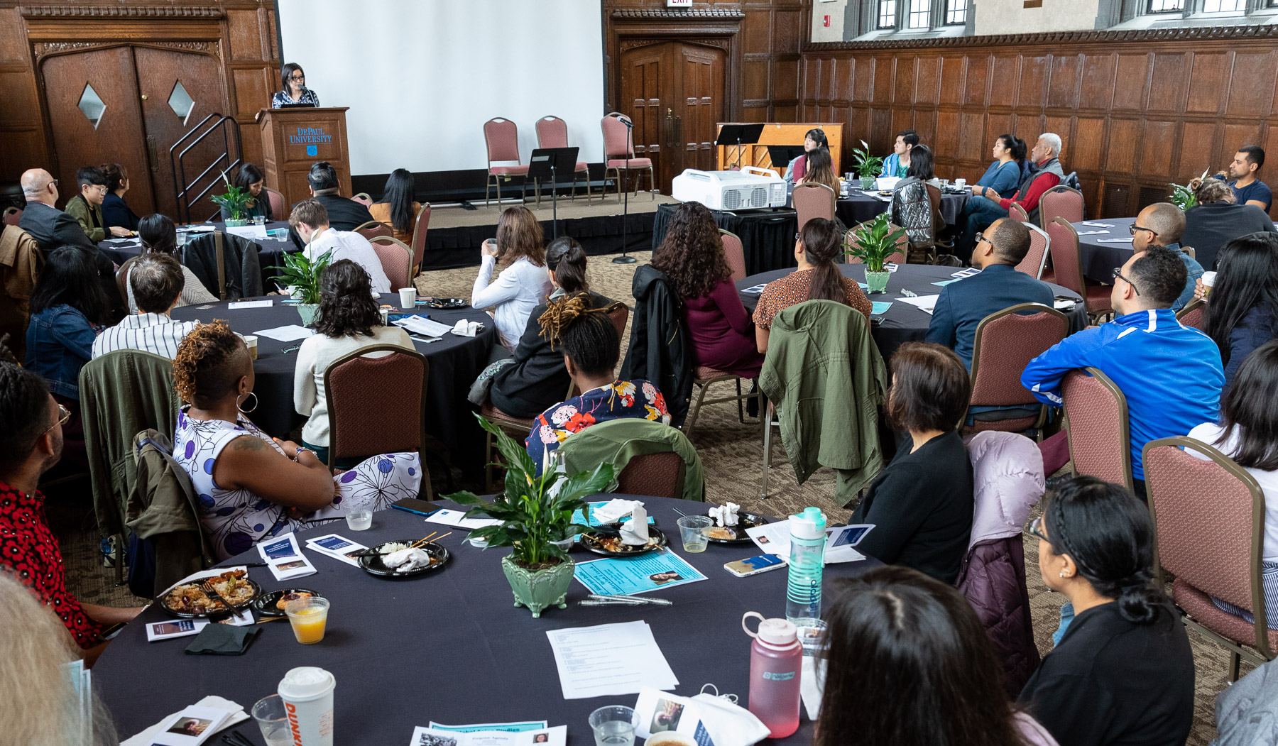Tuyet Le, a pan-Asian advocate, delivers a keynote address during the second annual Grace Lee Boggs Heritage Breakfast on May 9. (DePaul University/Jeff Carrion)
